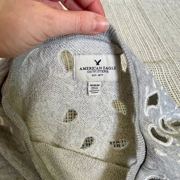 American Eagle Heather Grey Sweatshirt with Paisley Cutouts - Picture 4 of 5